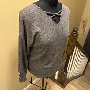 Gray Long Sleeve Top with Button Cuffs